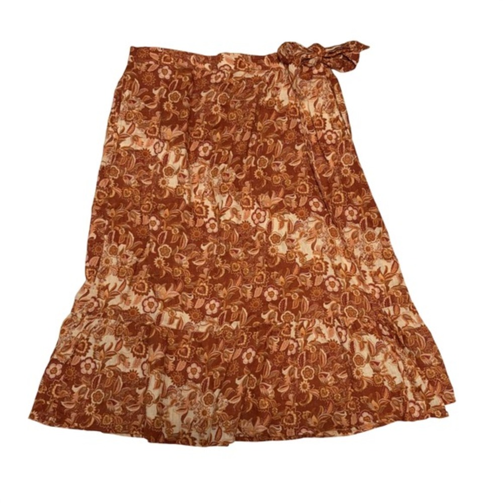 100% Linen Floral Midi Skirt L Quiet Luxury European Summer Sustainable Whimsy